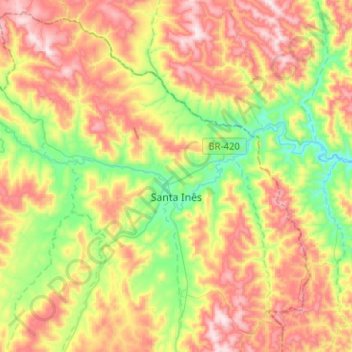 Mapa topográfico Santa Inês, altitude, relevo