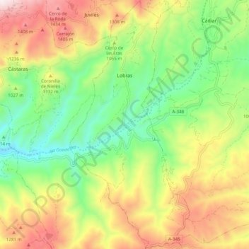 Mapa topográfico Lobras, altitude, relevo