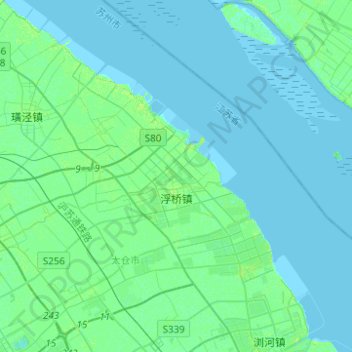 Mapa topográfico 浮桥镇, altitude, relevo