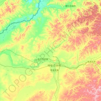 Mapa topográfico 陈巴尔虎旗, altitude, relevo