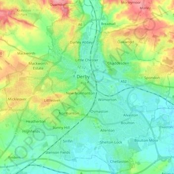 Mapa topográfico Derby, altitude, relevo