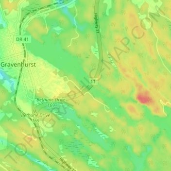 Mapa topográfico Gravenhurst, altitude, relevo