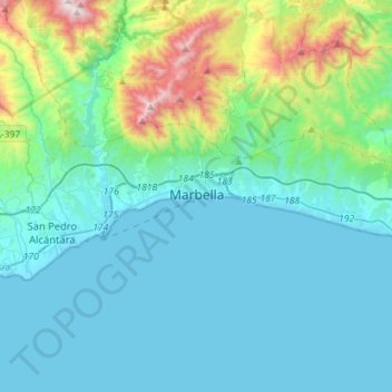 Mapa topográfico Marbella, altitude, relevo