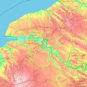 Mapa topográfico Haute-Normandie, altitude, relevo