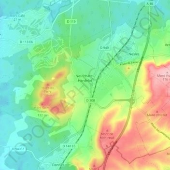 Mapa topográfico Neufchâtel-Hardelot, altitude, relevo