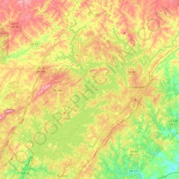 Mapa topográfico Lake Lanier, altitude, relevo