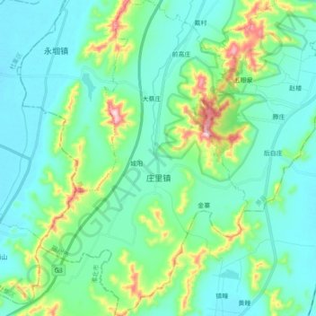 Mapa topográfico 庄里镇, altitude, relevo