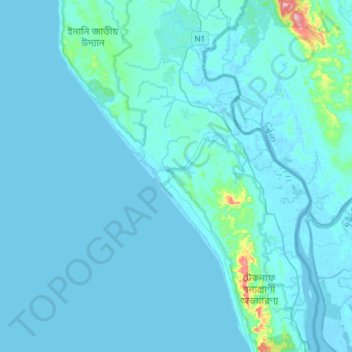 Mapa topográfico Rohingya Refugee Camp in Bangladesh, altitude, relevo