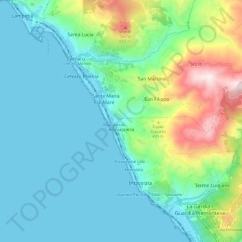 Mapa topográfico Acquappesa, altitude, relevo