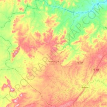 Mapa topográfico Casserengue, altitude, relevo