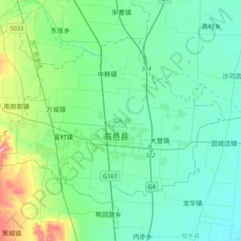 Mapa topográfico 高邑县, altitude, relevo