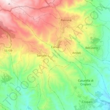 Mapa topográfico Cerva, altitude, relevo