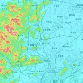 Mapa topográfico 德清县, altitude, relevo