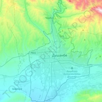 Mapa topográfico Duchambe, altitude, relevo