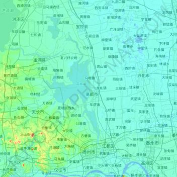 Mapa topográfico 扬州市, altitude, relevo