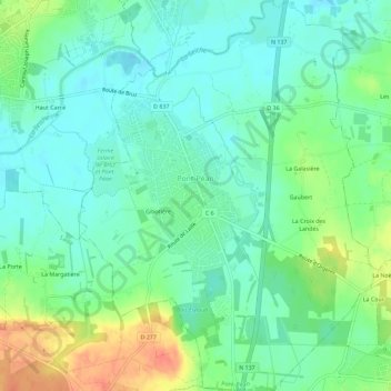 Mapa topográfico Pont-Péan, altitude, relevo