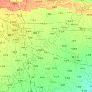Mapa topográfico 虞城县, altitude, relevo