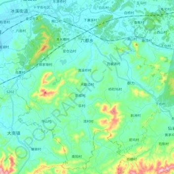 Mapa topográfico 六都乡, altitude, relevo