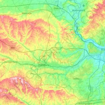 Mapa topográfico West Berkshire, altitude, relevo