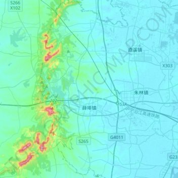 Mapa topográfico 薛埠镇, altitude, relevo