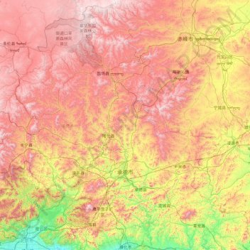 Mapa topográfico Chengde, altitude, relevo