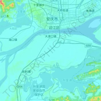 Mapa topográfico 大渡口镇, altitude, relevo