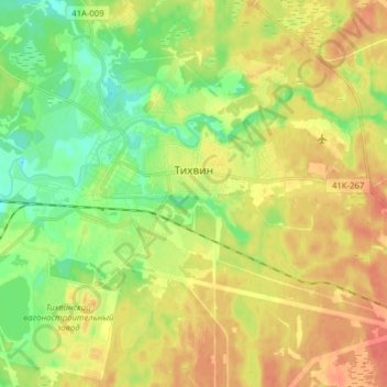 Mapa topográfico Tikhvin, altitude, relevo