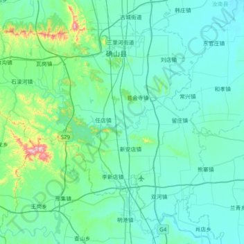Mapa topográfico 确山县, altitude, relevo