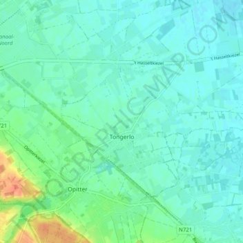 Mapa topográfico Tongerlo, altitude, relevo