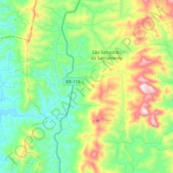 Mapa topográfico São Sebastião do Sacramento, altitude, relevo
