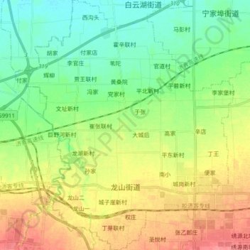 Mapa topográfico 龙山街道, altitude, relevo