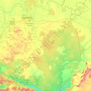 Mapa topográfico Jagdalpur Tahsil, altitude, relevo