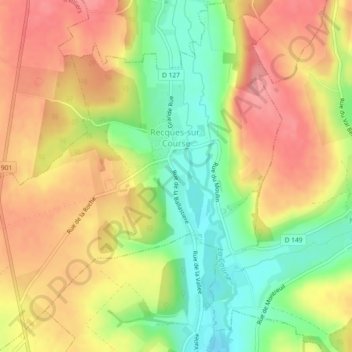 Mapa topográfico Recques-sur-Course, altitude, relevo