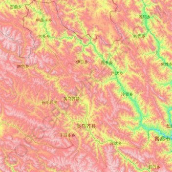 Mapa topográfico Riwoqê County, altitude, relevo