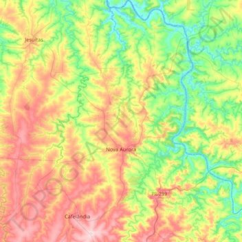 Mapa topográfico Nova Aurora, altitude, relevo
