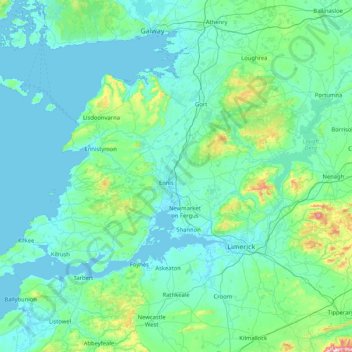Mapa topográfico Condado de Clare, altitude, relevo