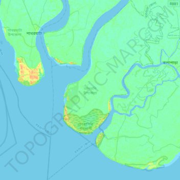Mapa topográfico তালতলি উপজেলা, altitude, relevo