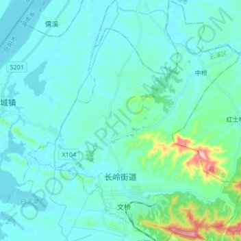 Mapa topográfico 长岭街道, altitude, relevo
