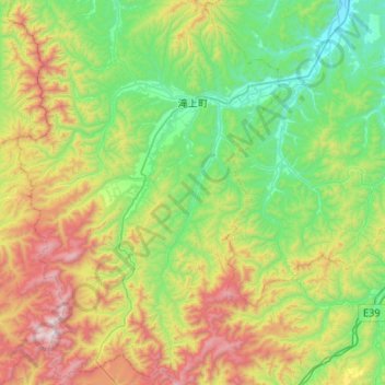 Mapa topográfico 滝上町, altitude, relevo