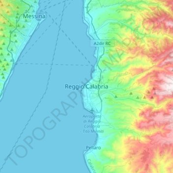Mapa topográfico Reggio di Calabria, altitude, relevo