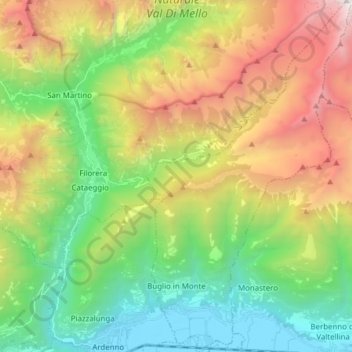 Mapa topográfico Buglio in Monte, altitude, relevo
