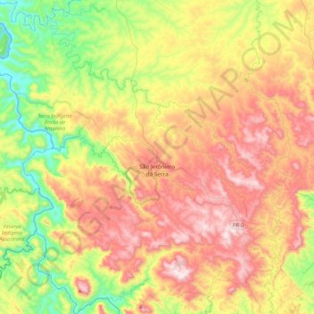 Mapa topográfico São Jerônimo da Serra, altitude, relevo