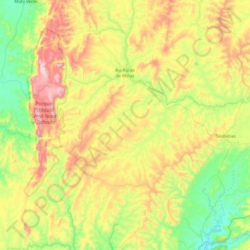 Mapa topográfico Rio Pardo de Minas, altitude, relevo