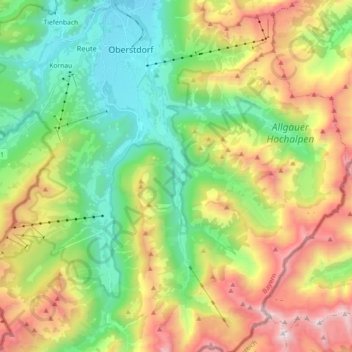 Mapa topográfico Trettach, altitude, relevo