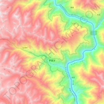 Mapa topográfico 罗麦乡, altitude, relevo