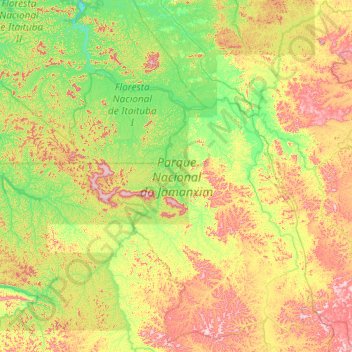 Mapa topográfico Parque Nacional do Jamanxim, altitude, relevo
