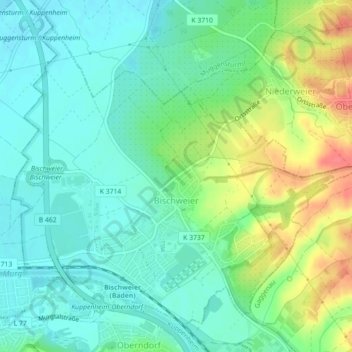 Mapa topográfico Bischweier, altitude, relevo