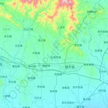 Mapa topográfico 镇平县, altitude, relevo