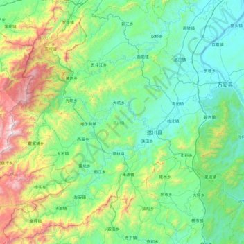 Mapa topográfico 遂川县, altitude, relevo
