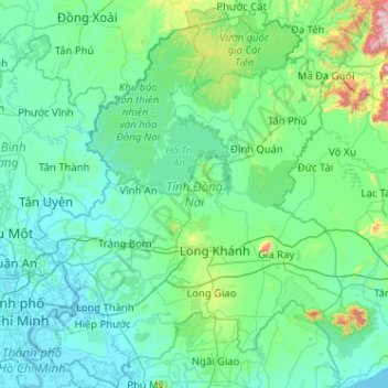 Mapa topográfico Tỉnh Đồng Nai, altitude, relevo